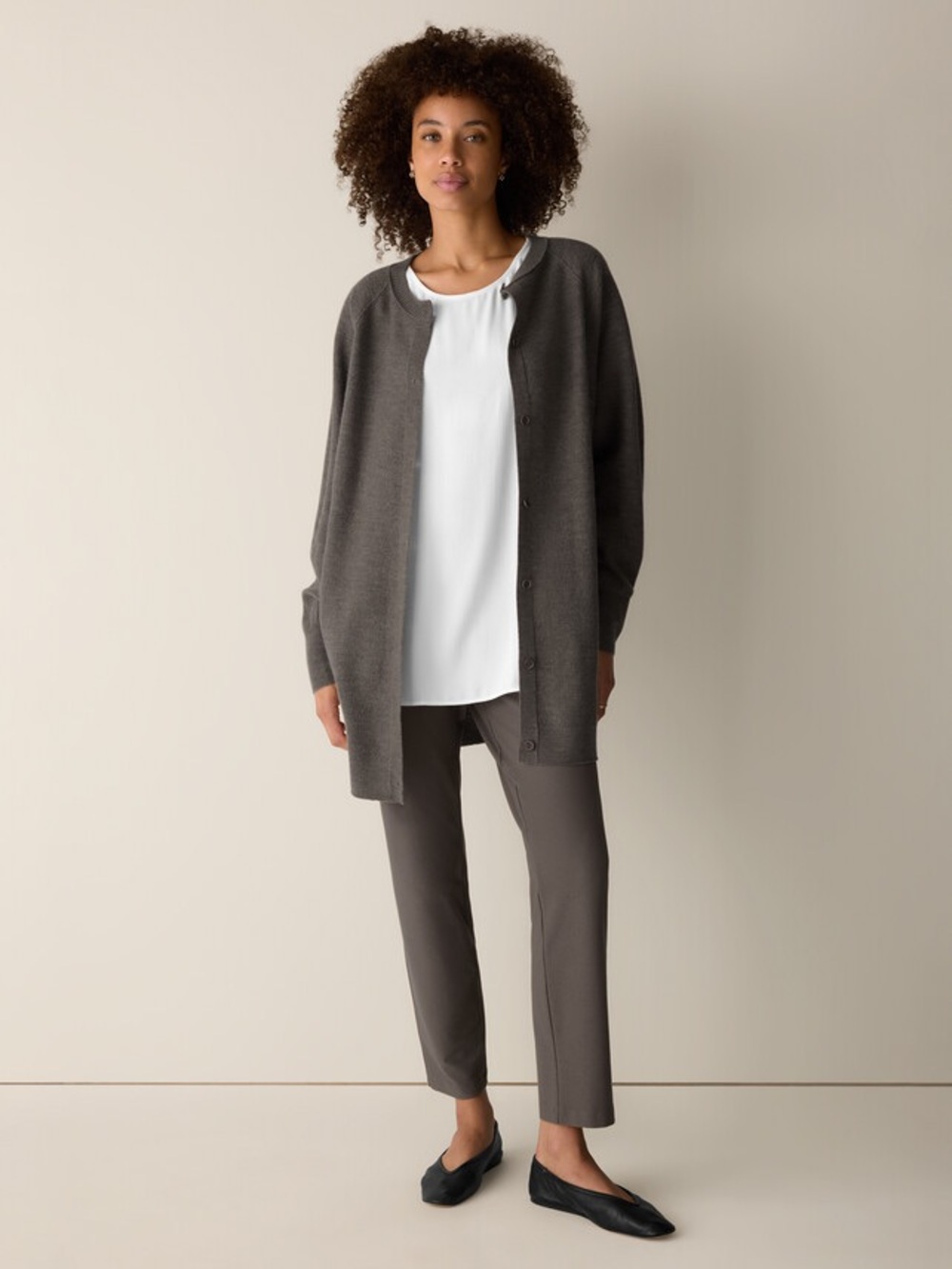 Eileen Fisher L Washable Stretch Crepe Knit Pant Minimalist Quiet Luxury Eco